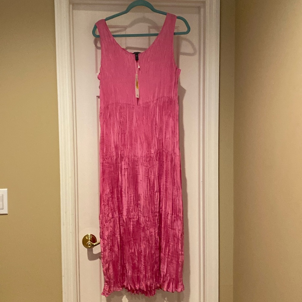 NWT EILEEN FISHER Tiered Sleeveless Crinkled  Silk Midi Dress Tulip Washable